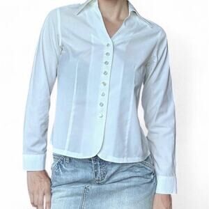 Vintage Talbots White Button Up Collared Long Sleeve Shirt Size 2 Preppy Chic